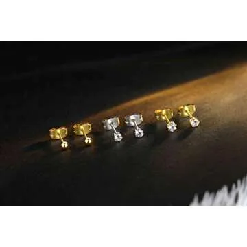 FOSIR 10 Pairs 2mm Tiny Women's Surgical Stainless Steel Round Clear Cubic Zirconia Stud Earrings (2mm CZ)