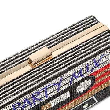 Renabro Women Retro Radio Shape Crossbody Bag Rhinestone Red Purse Evening Clutch Purses (red party)