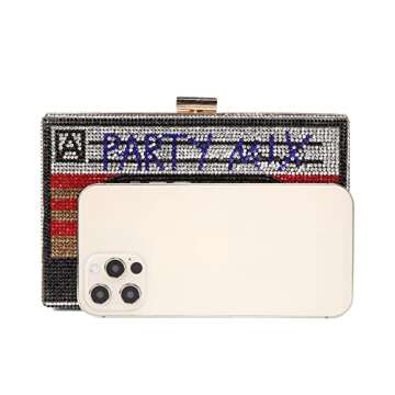 Renabro Women Retro Radio Shape Crossbody Bag Rhinestone Red Purse Evening Clutch Purses (red party)