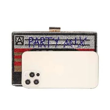 Renabro Women Retro Radio Shape Crossbody Bag Rhinestone Red Purse Evening Clutch Purses (red party)