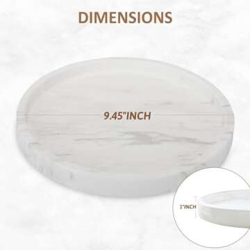 WORHE Natural Marble Decorative Tray for Bathroom Bedroom Kitchen Dresser, Round Vanity Trays for Jewelry, Perfume, Cosmetic, Candle, Countertop Storage Organizer for Home Decor Color White (TP601)
