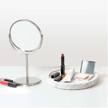 WORHE Natural Marble Decorative Tray for Bathroom Bedroom Kitchen Dresser, Round Vanity Trays for Jewelry, Perfume, Cosmetic, Candle, Countertop Storage Organizer for Home Decor Color White (TP601)