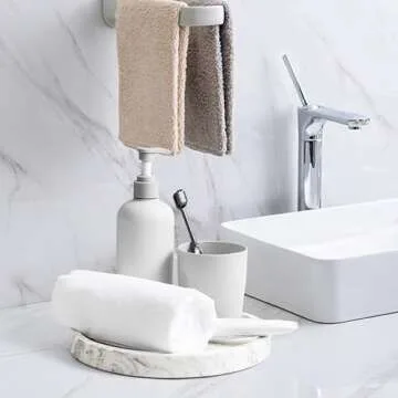 WORHE Natural Marble Decorative Tray for Bathroom Bedroom Kitchen Dresser, Round Vanity Trays for Jewelry, Perfume, Cosmetic, Candle, Countertop Storage Organizer for Home Decor Color White (TP601)