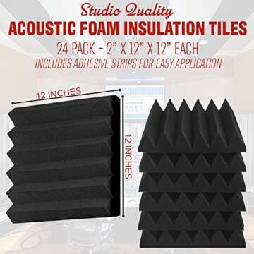 Acoustic Panels Soundproof Wall Panels - 24 Pack 2" x 12" x 12" Sound Proof Foam Panels Adhesive Hig...
