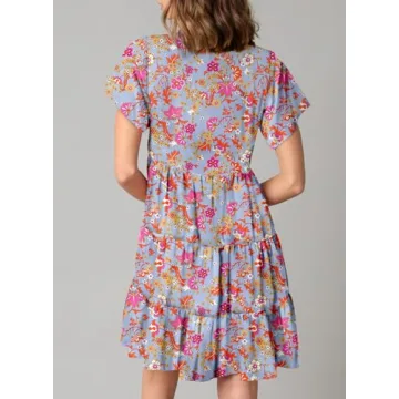 Dokotoo Summer Dresses for Women Ladies Short Sleeve Floral Sundresses for Women 2024 Casual Short Sleeve Swing A Line Boho Mini Dress Pink X-Large