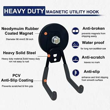 TSUYA Strong Magnetic Hooks - 22Lbs Heavy Duty Utility Wall Hooks for Garage & Storage Solutions