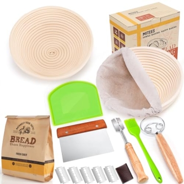 MITEES 2 Pack Bread Proofing Basket with Linen Liner, 9 inch Round Sourdough Starter Kit for Bread B...