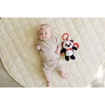 Genius Baby Toys Panda Soft Sensory Toy with Teething Ring for Baby, Attaches to Stroller, 8"