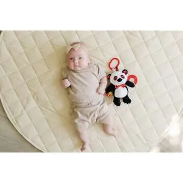 Genius Baby Toys Panda Soft Sensory Toy with Teething Ring for Baby, Attaches to Stroller, 8"