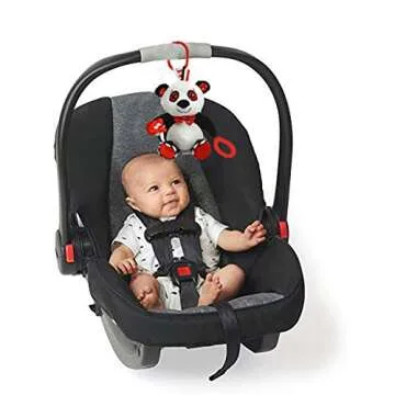 Genius Baby Toys Panda Soft Sensory Toy with Teething Ring for Baby, Attaches to Stroller, 8"