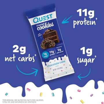 Quest Nutrition Frosted Cookies Twin Pack, Chocolate Cake, 1g Sugar, 11g Protein, 2g Net Carbs, Gluten Free, 16 Cookies