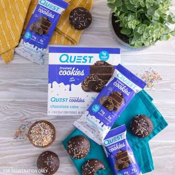 Quest Nutrition Frosted Cookies Twin Pack, Chocolate Cake, 1g Sugar, 11g Protein, 2g Net Carbs, Gluten Free, 16 Cookies