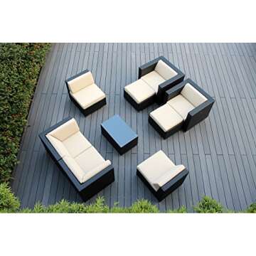 Ohana 20-Piece Outdoor Patio Furniture Sofa, Dining and Chaise Lounge Set, Black Wicker with Beige Cushions - Free Patio Cover