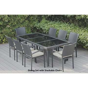 Ohana 20-Piece Outdoor Patio Furniture Sofa, Dining and Chaise Lounge Set, Black Wicker with Beige Cushions - Free Patio Cover