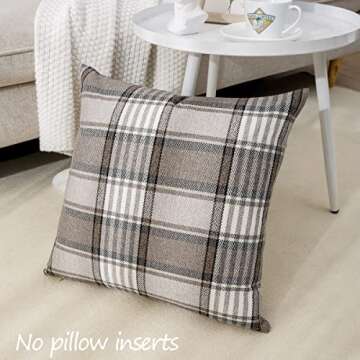CARRIE HOME Brown Farmhouse Tartan Plaid Pillow Covers 20x20 Set of 2 Winter Linen Pillow Covers for...