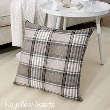 CARRIE HOME Brown Farmhouse Tartan Plaid Pillow Covers 20x20 Set of 2 Winter Linen Pillow Covers for...