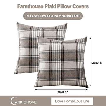 CARRIE HOME Brown Farmhouse Plaid Pillow Covers Set