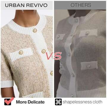 URBAN REVIVO Women's Cardigans Crew Neck Fashion Pearl Button Down Short Sleeve Knit Open Front Outerwear Tops Multicolor, XX-Large