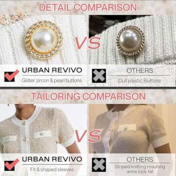 URBAN REVIVO Women's Cardigans Crew Neck Fashion Pearl Button Down Short Sleeve Knit Open Front Outerwear Tops Multicolor, XX-Large