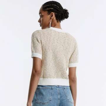 URBAN REVIVO Women's Cardigans Crew Neck Fashion Pearl Button Down Short Sleeve Knit Open Front Outerwear Tops Multicolor, XX-Large