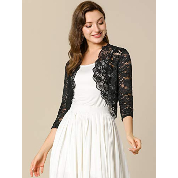 Allegra K Women's Elegant Sheer Floral Lace Shrug Top