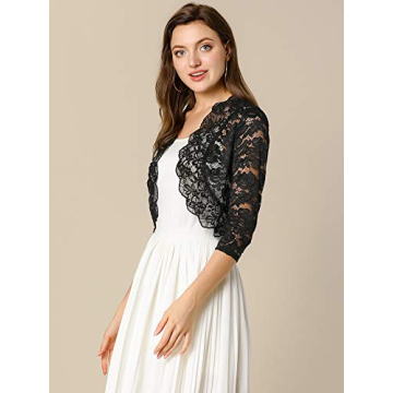 Allegra K Women's Elegant Sheer Floral Lace Shrug Top
