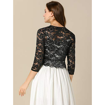 Allegra K Women's Elegant Sheer Floral Lace Shrug Top
