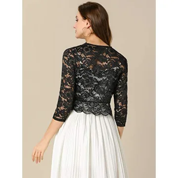 Allegra K Women's Elegant Sheer Floral Lace Shrug Top