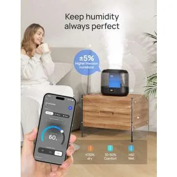 Dreo Smart Humidifiers for Bedroom, Top Fill 4L Cool Mist Humidifier with Nightlight, 32H Runtime, Touch/APP/Voice Control, Quiet Ultrasonic Humidifiers for Large Room, Home, Baby, Plants, Office