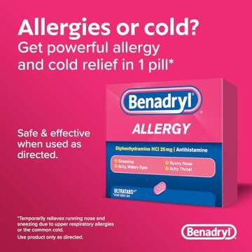 Benadryl Ultratabs Antihistamine Allergy Relief Tablets, Diphenhydramine HCl 25mg, 24 Count (Pack of 2)