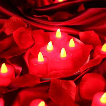 Honoson 1000 Pieces Artificial Rose Petals with 24 Pcs Flameless Heart Shaped LED Tealights Candles ...
