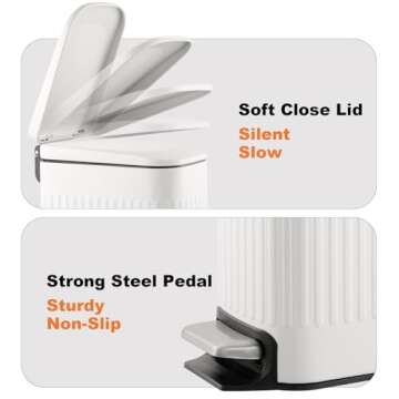 TrashAid Slim Bathroom Trash Can with Lid Soft Close, 6 Liter/1.6 Gallon Stainless Steel Small Garbage Can with Removable Inner Bucket, Step Pedal, Slim Wastebasket for Toilet, Office, Bedroom, White