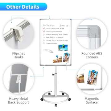 Mobile Whiteboard – 36 x 24 inches Portable Magnetic Dry Erase Board, 3' x 2' Stand Easel White Board Dry Erase Easel Standing Board w/Flipchart Hooks