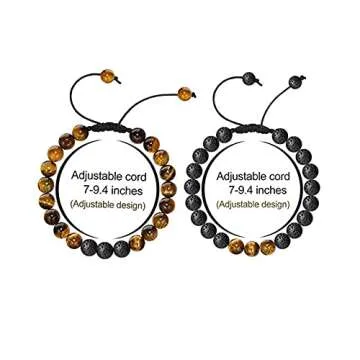 Bewoful Lava Rock Stone Bracelet for Men Tiger Eye Stretch Elastic 8mm Stress Relief Yoga Beads Braided Rope Bracelets Anxiety Aromatherapy Essential Oil Diffuser Healing Women (Set D（2pcs）), DD03