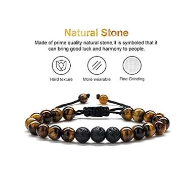 Bewoful Lava Rock Stone Bracelet for Men Tiger Eye Stretch Elastic 8mm Stress Relief Yoga Beads Braided Rope Bracelets Anxiety Aromatherapy Essential Oil Diffuser Healing Women (Set D（2pcs）), DD03