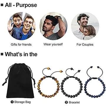 Bewoful Lava Rock Stone Bracelet for Men Tiger Eye Stretch Elastic 8mm Stress Relief Yoga Beads Braided Rope Bracelets Anxiety Aromatherapy Essential Oil Diffuser Healing Women (Set D（2pcs）), DD03