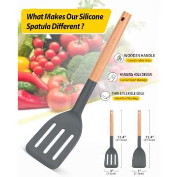 Pack of 2 Silicone Cooking Spatula - Non Stick Slotted Turner Set for Kitchen