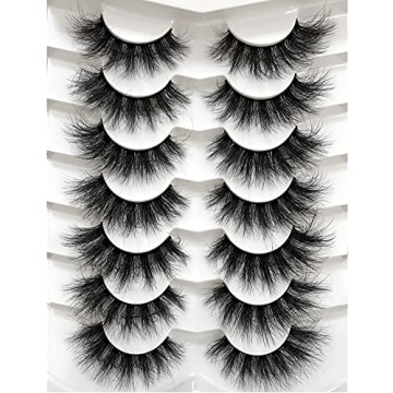 Pooplunch False Eyelashes Fluffy Mink Lashes Cat-Eye Look 18MM Wispy Long 8D Volume Fake Eyelash Str...