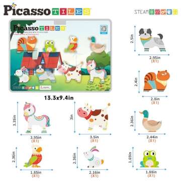 PicassoTiles Magnet Tile Building Blocks 8 Magnetic Farm Animal Action Figures Characters Constructi...