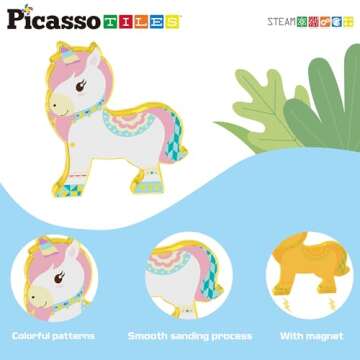 PicassoTiles Magnet Tile Building Blocks 8 Magnetic Farm Animal Action Figures Characters Construction Tiles Compatible Pretend Play Preschool Toy STEM Education Learning Girls Boys Ages 3+ PTA27