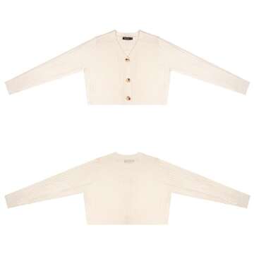 Women's Long Sleeve Cropped Cardigan V Neck Solid Button Down Knit Bolero Shrugs