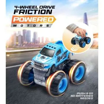 Team Power Monster Trucks Toys for Boys and Girls, 4-Wheel Drive Friction Powered 6-Pack Push and Go Toy Cars with Giant Wheels, 360° Crazy Stunts, Age 3, 4-7 and Above [Amazon Exclusive] (6 Pack)