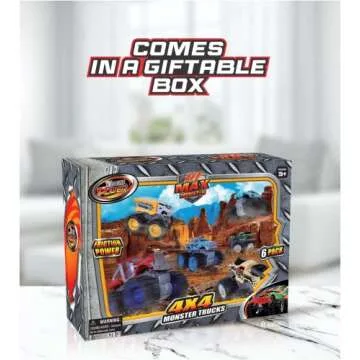Team Power Monster Trucks Toys for Boys and Girls, 4-Wheel Drive Friction Powered 6-Pack Push and Go Toy Cars with Giant Wheels, 360° Crazy Stunts, Age 3, 4-7 and Above [Amazon Exclusive] (6 Pack)
