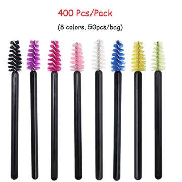 400 Pack Mascara Wands Mini Disposable Eyelash Brushes for Extensions Eye Lash Wand Brow Brush Makeup Tool Bulk, 8 Colors