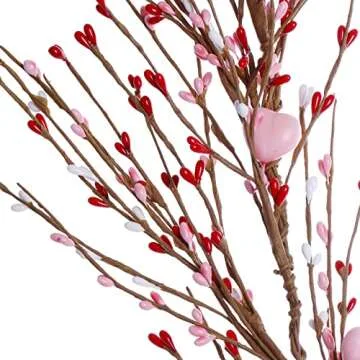 J'FLORU Pink Heart Decorations 4.5FT Pink Garland Heart Garlands with Pink Berries for Wedding Anniversary Party Candlelight Dinner Decor
