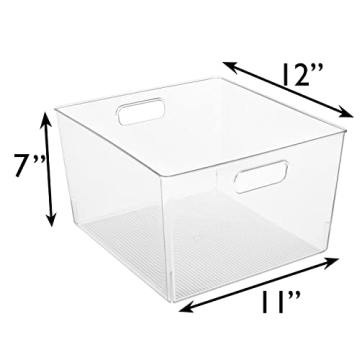 Clear Plastic Storage Bins XL 4 Pack for Kitchen Fridge Pantry