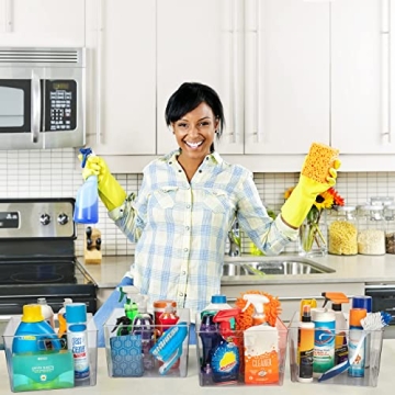 Clear Plastic Storage Bins XL 4 Pack for Kitchen Fridge Pantry