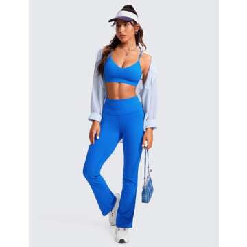 CRZ YOGA Butterluxe V-Neck Sports Bras for Women - Adjustable Thin Straps Padded Yoga Top Basic Wireless Camisole Sparkle Blue Small