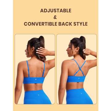 CRZ YOGA Butterluxe V-Neck Sports Bras for Women - Adjustable Thin Straps Padded Yoga Top Basic Wireless Camisole Sparkle Blue Small