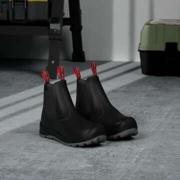 ANGRYRAM Steel Toe Slip on Work Boots for Men Waterproof Chelsea Industrial & Construction Shoes, Li...